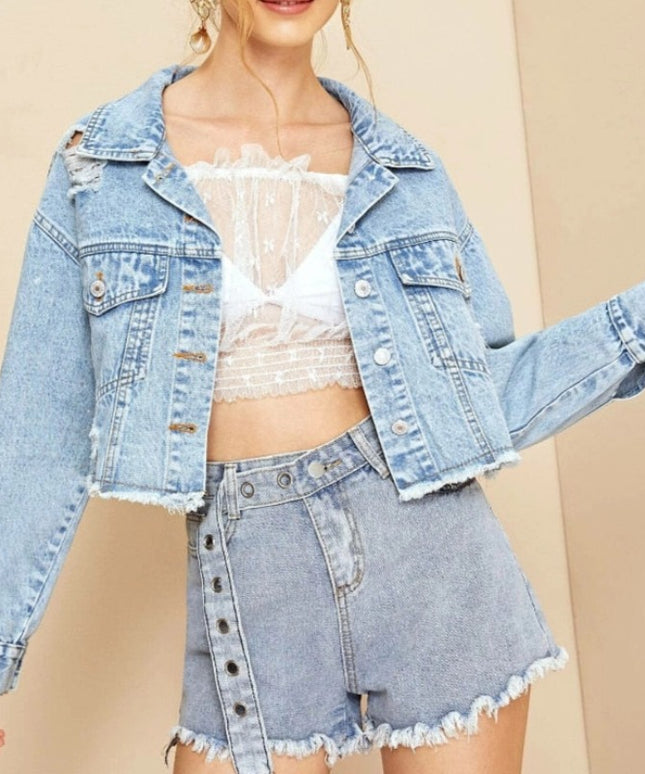 Damska kurtka jeansowa oversize z przetarciami