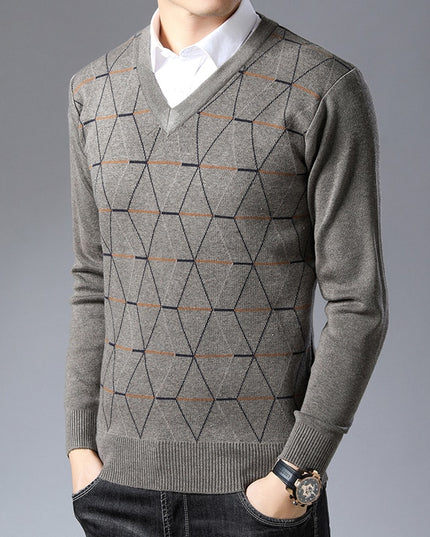 Męski sweter z dekoltem w serek we wzorki