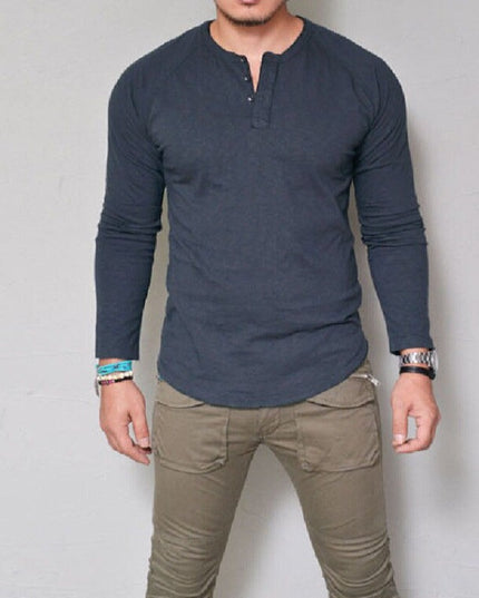 Męska koszulka z długim rękawem dopasowana z guzikami