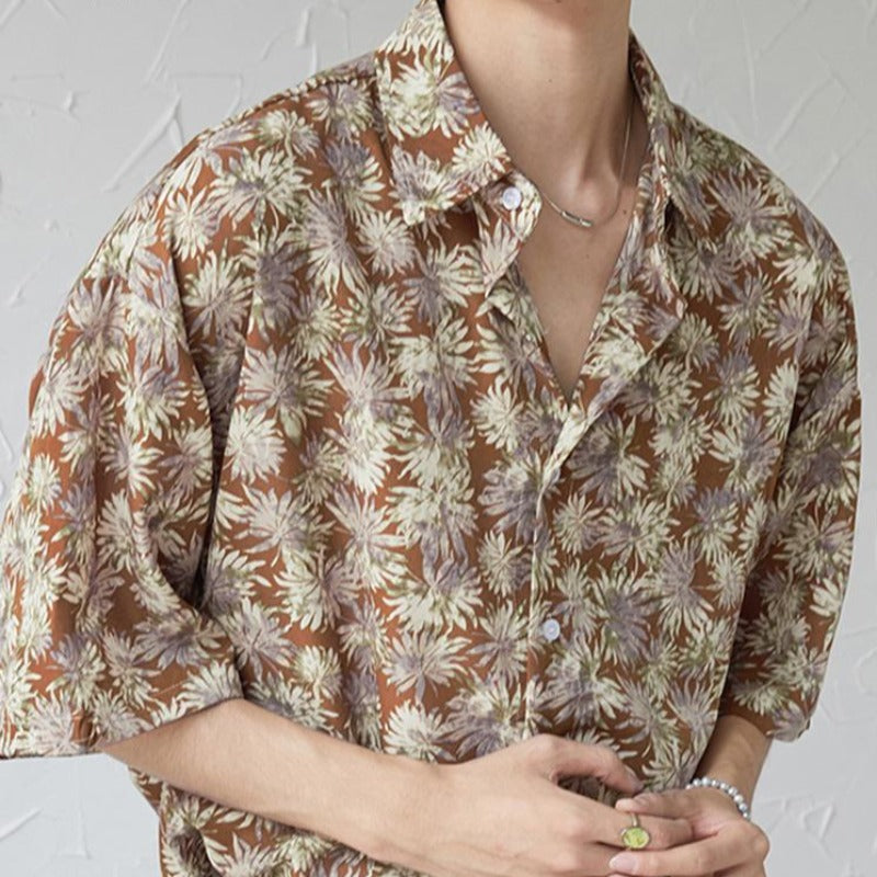 Męska koszula letnia oversize w kwiaty
