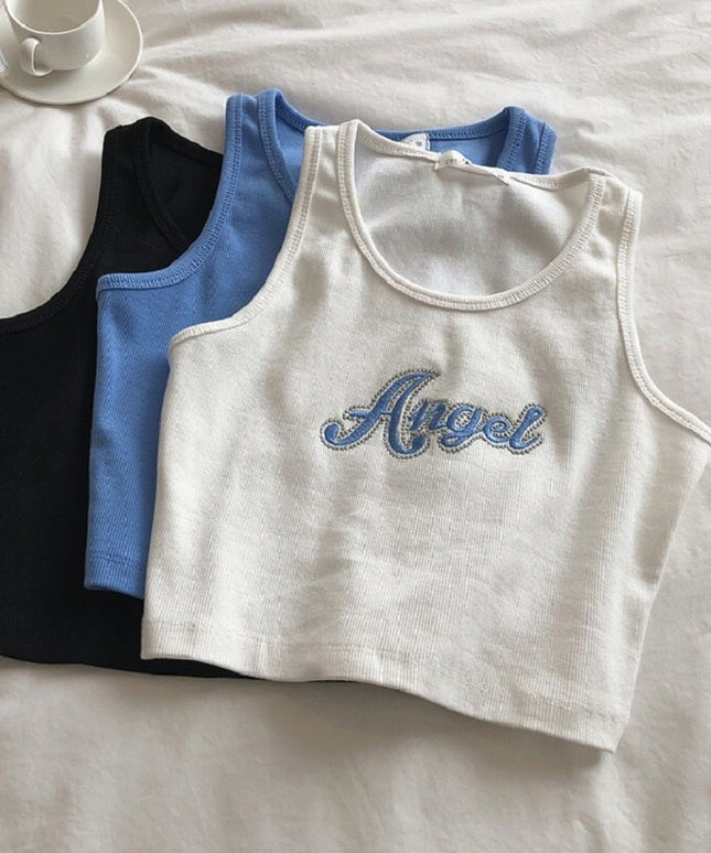 Damski crop top na ramiączkach z napisem "Angel"