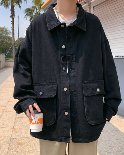 Męska kurtka jeansowa luźna z dużymi kieszeniami