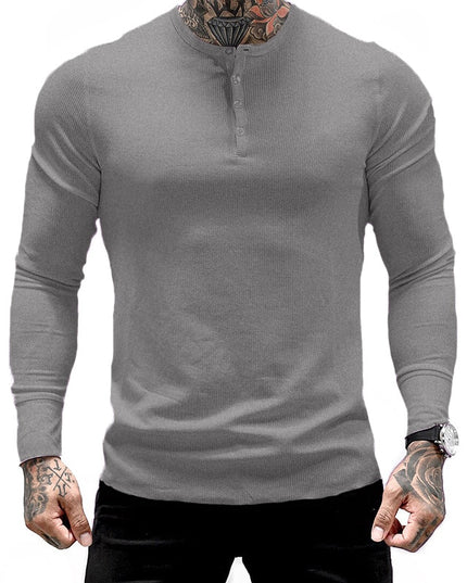 Męska koszulka z długim rękawem dopasowana z guzikami