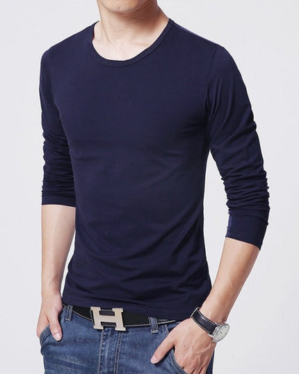 Męska koszulka z długim rękawem klasyczna z okrągłym dekoltem