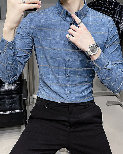 Męska koszula dopasowana w drobną kratkę