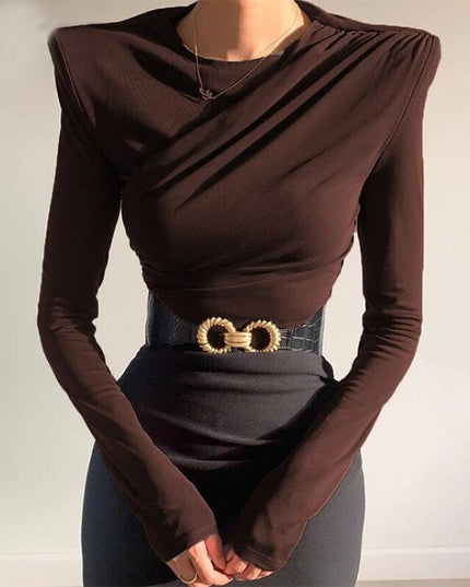 Damska koszulka z długim rękawem z marszczeniami długości crop