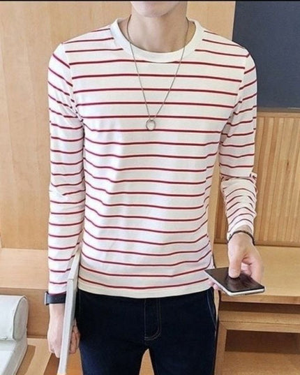 Męska koszulka z długim rękawem z okrągłym dekoltem w paski