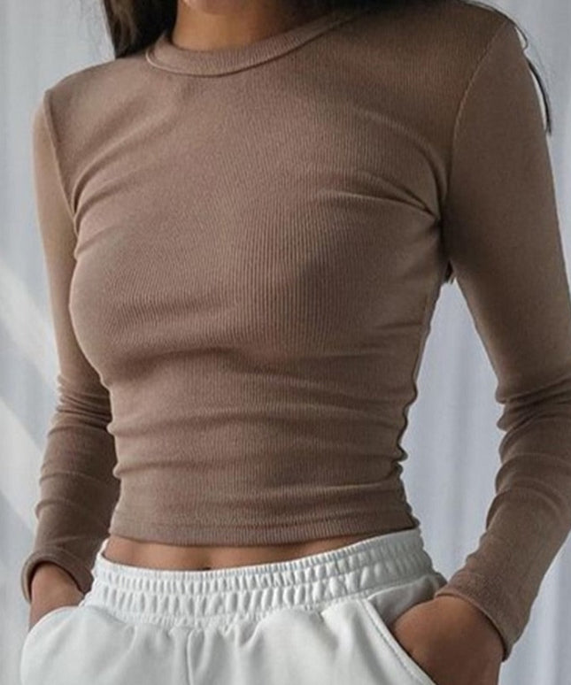 Damska koszulka z długim rękawem z prążkowanego materiału