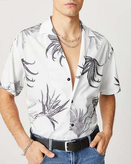 Męska koszula letnia w czarne kwiaty