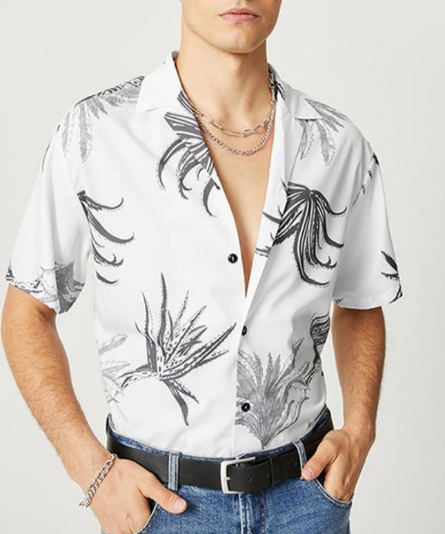 Męska koszula letnia w czarne kwiaty