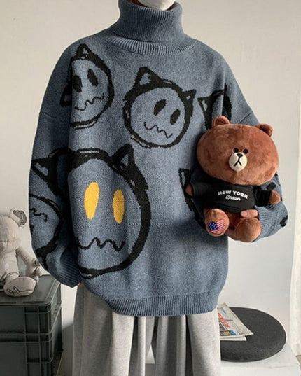 Męski sweter typu golf z nadrukiem