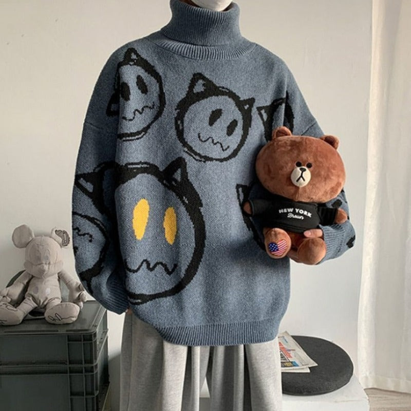 Męski sweter typu golf z nadrukiem
