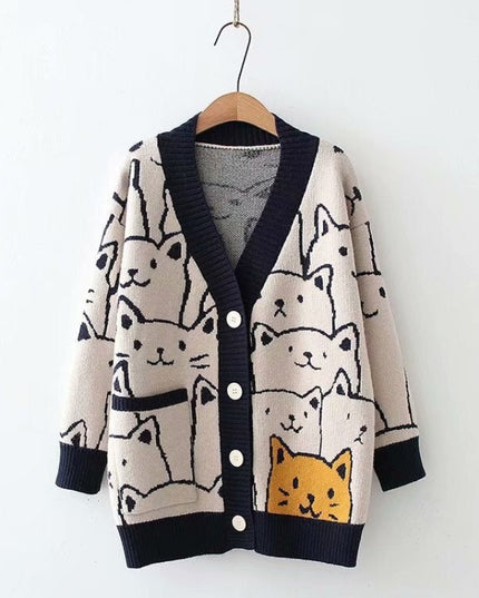 Damski sweter typu kardigan z kotami