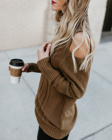 Damski sweter typu golf z odkrytymi ramionami