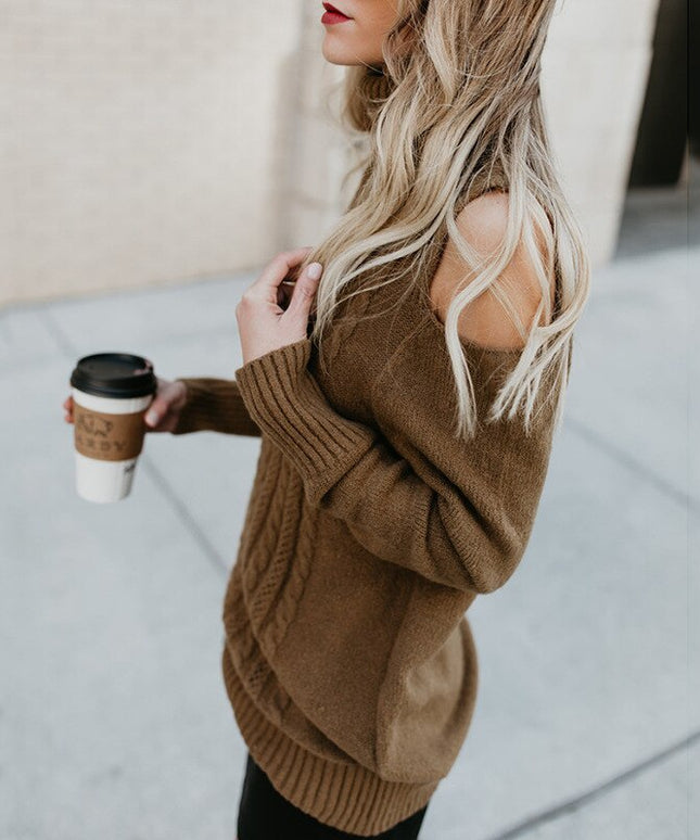 Damski sweter typu golf z odkrytymi ramionami