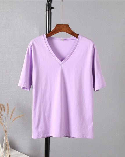 Damski T-shirt z dekoltem w serek