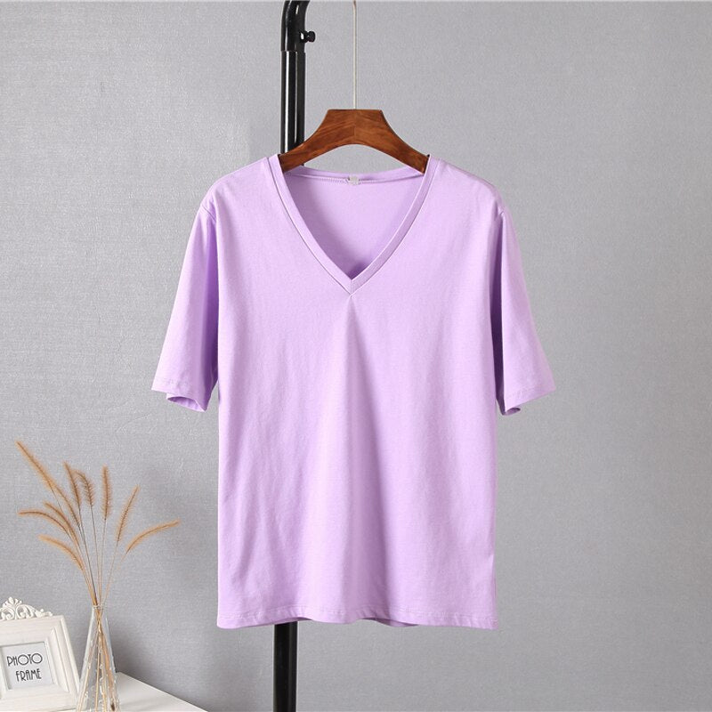 Damski T-shirt z dekoltem w serek