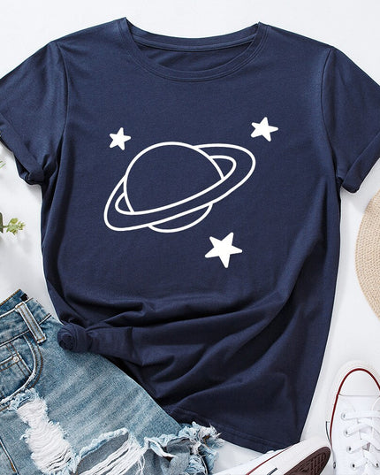 Damski T-shirt z nadrukiem z motywem kosmosu