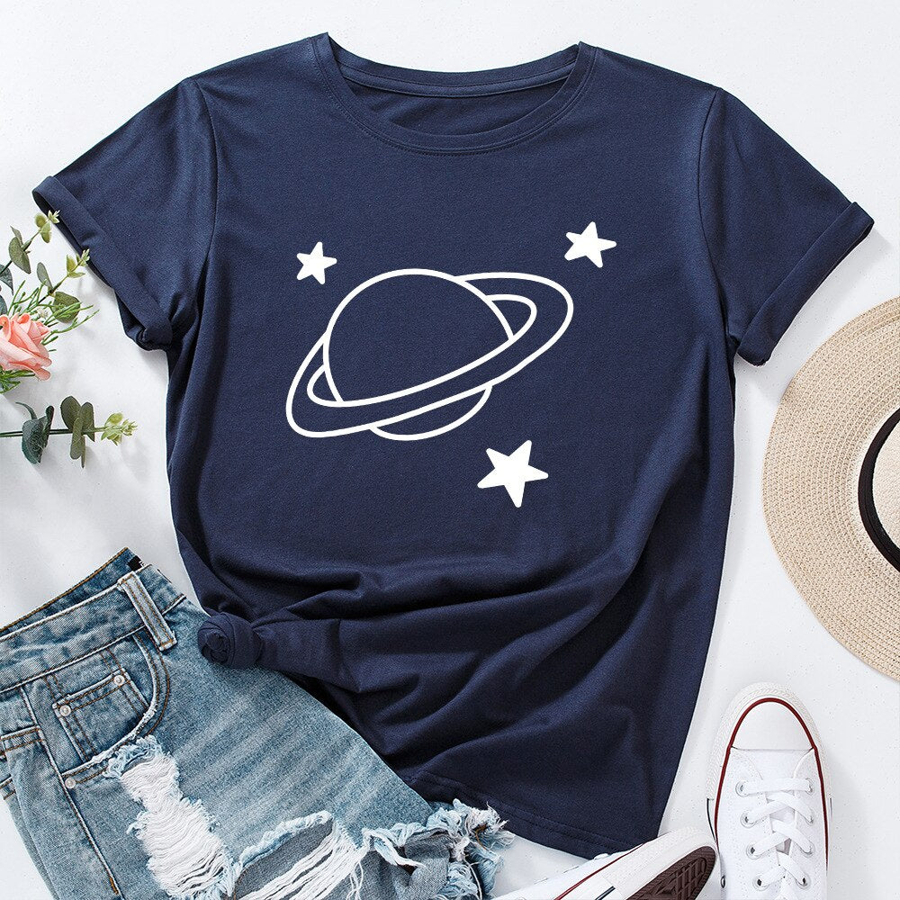 Damski T-shirt z nadrukiem z motywem kosmosu