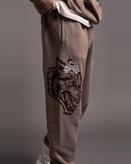 Męskie spodnie treningowe z nadrukiem wilka