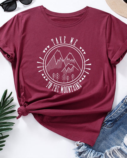 Damski T-shirt z nadrukiem z motywem gór
