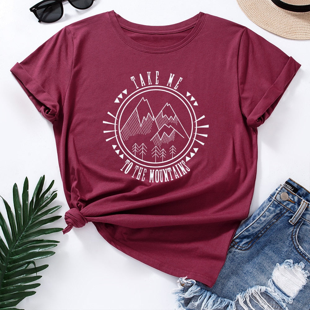 Damski T-shirt z nadrukiem z motywem gór