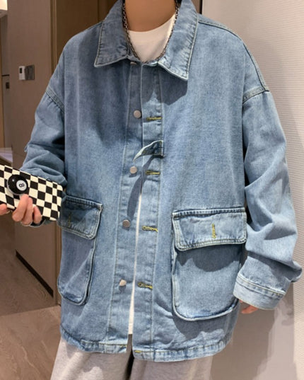 Męska kurtka jeansowa luźna z dużymi kieszeniami