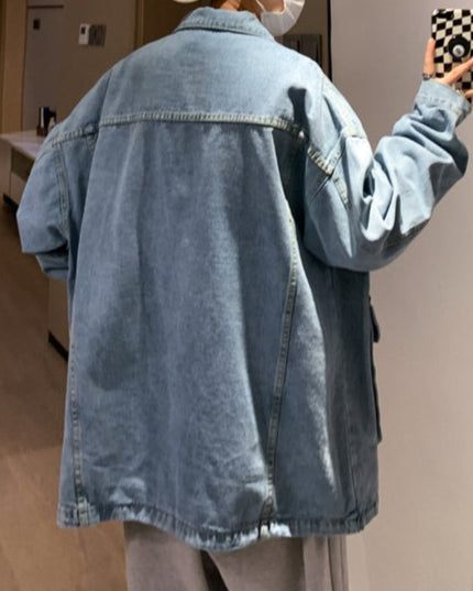Męska kurtka jeansowa luźna z dużymi kieszeniami