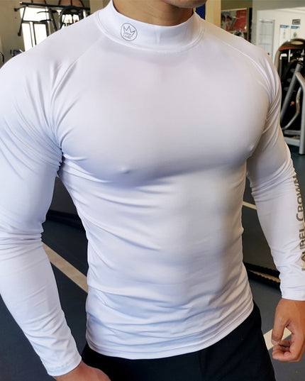 Męska koszulka z długim rękawem sportowa dopasowana z półgolfem