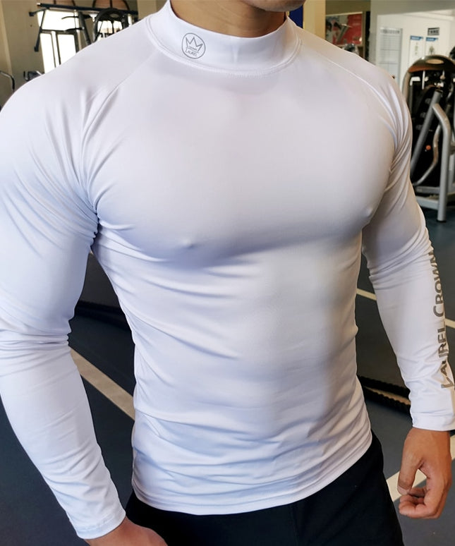 Męska koszulka z długim rękawem sportowa dopasowana z półgolfem