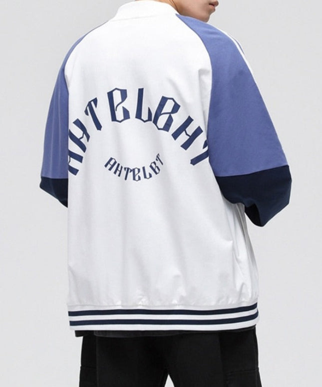 Męska kurtka przejściowa bomberka bejsbolówka z kontrastowymi rękawami