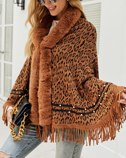Damski sweter typu ponczo w zwierzęcy wzór