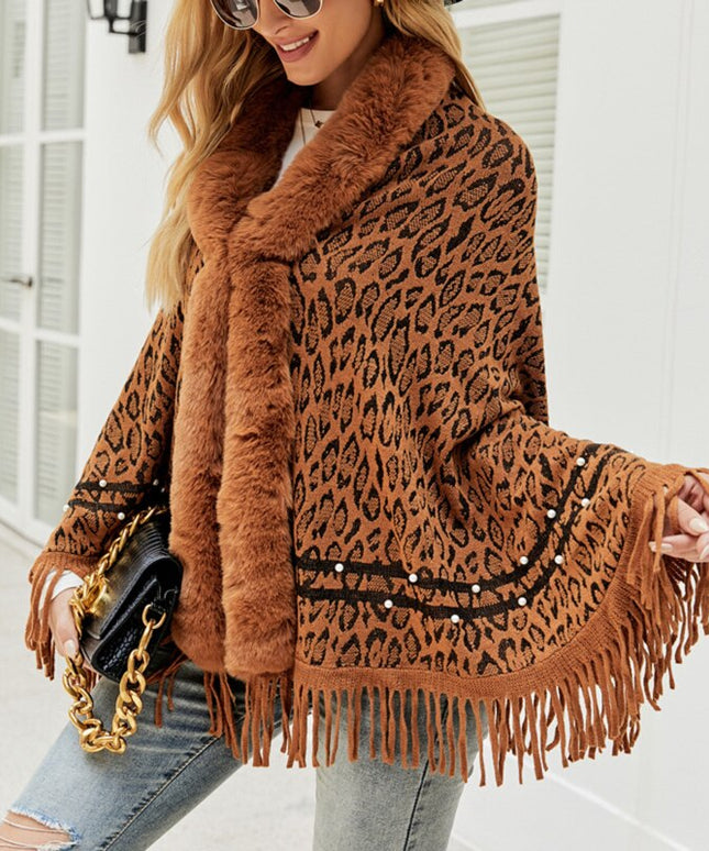 Damski sweter typu ponczo w zwierzęcy wzór