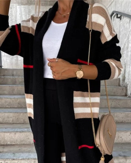 Damski sweter typu kardigan długości do kostek w kratkę