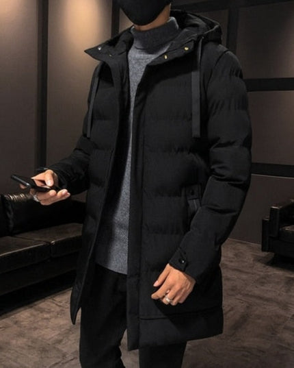 Męski płaszcz zimowy pikowany z kapturem