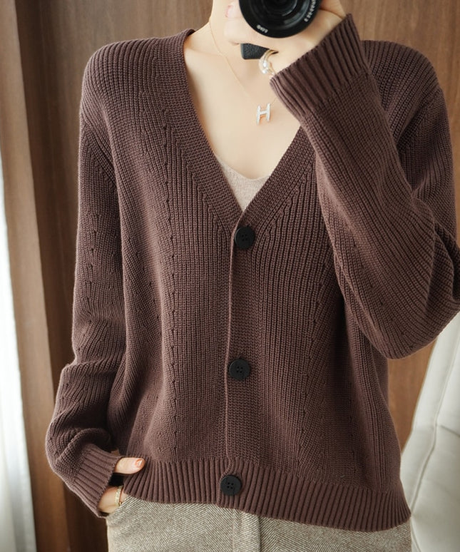 Damski sweter typu kardigan z dekoltem w serek zapinany na guziki