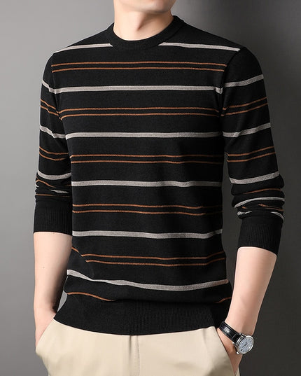 Męski sweter z dekoltem w łódkę w poprzeczne paski