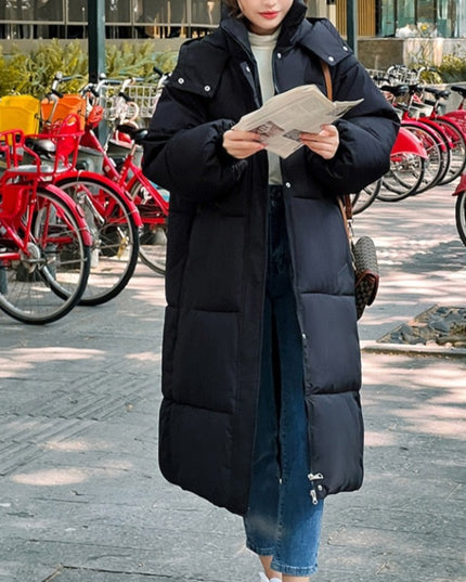 Damska kurtka zimowa z kapturem długości za kolano