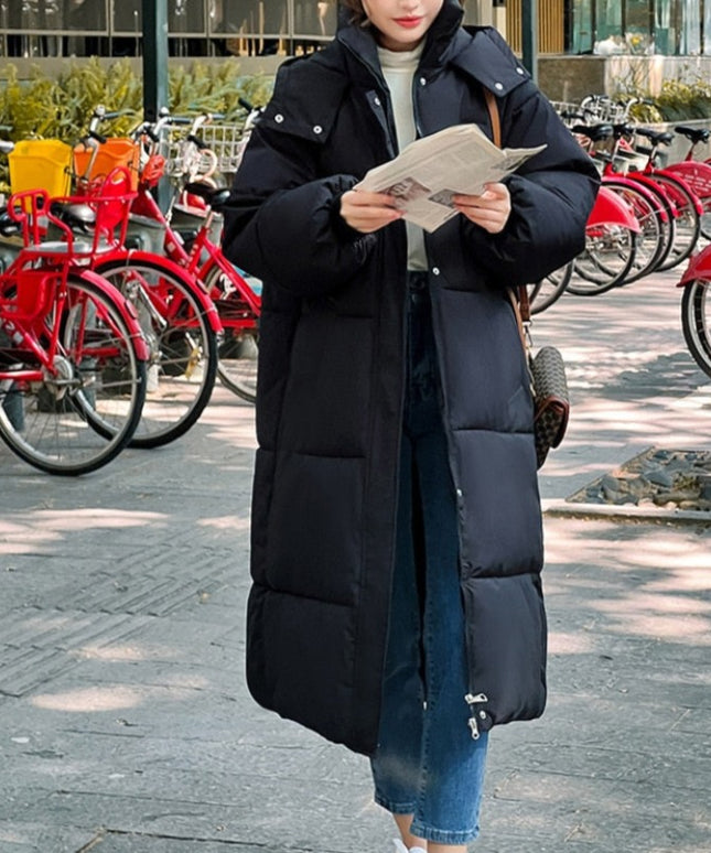 Damska kurtka zimowa z kapturem długości za kolano