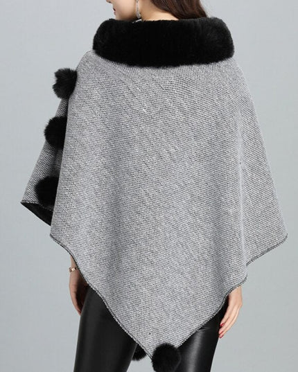Damski sweter typu ponczo z futerkiem