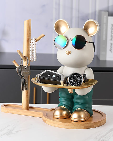 Figurka funkcjonalna miś w okularach z tacą