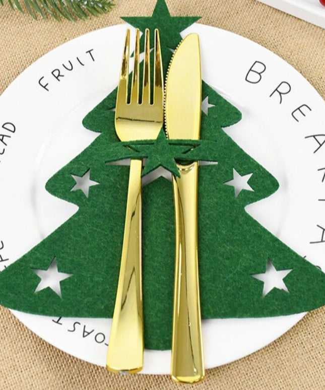 Świąteczne pokrowce na sztućce z filcu o kształcie choinki w kolorze zielonym