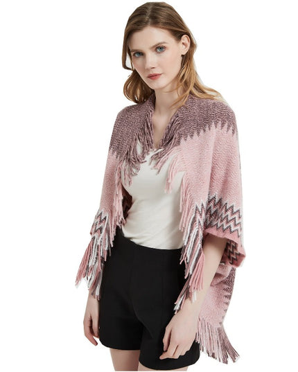 Damski sweter dziergany wzorzysty typu ponczo