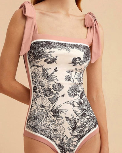 Damski jednoczęściowy strój kąpielowy dwustronny z wiązanymi ramiączkami