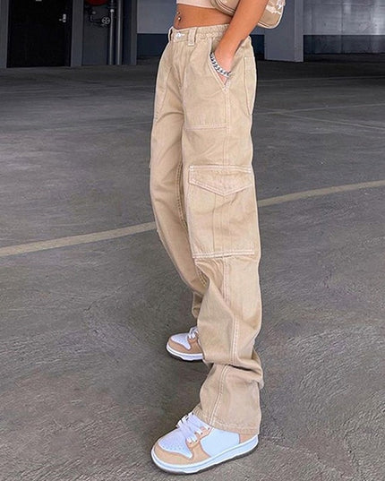 Damskie spodnie cargo z szerokimi nogawkami