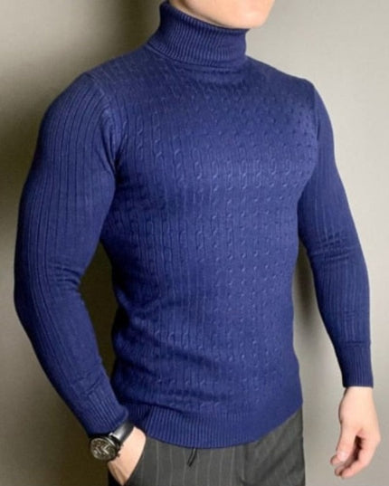 Męski sweter typu golf z prążkowanej tkaniny