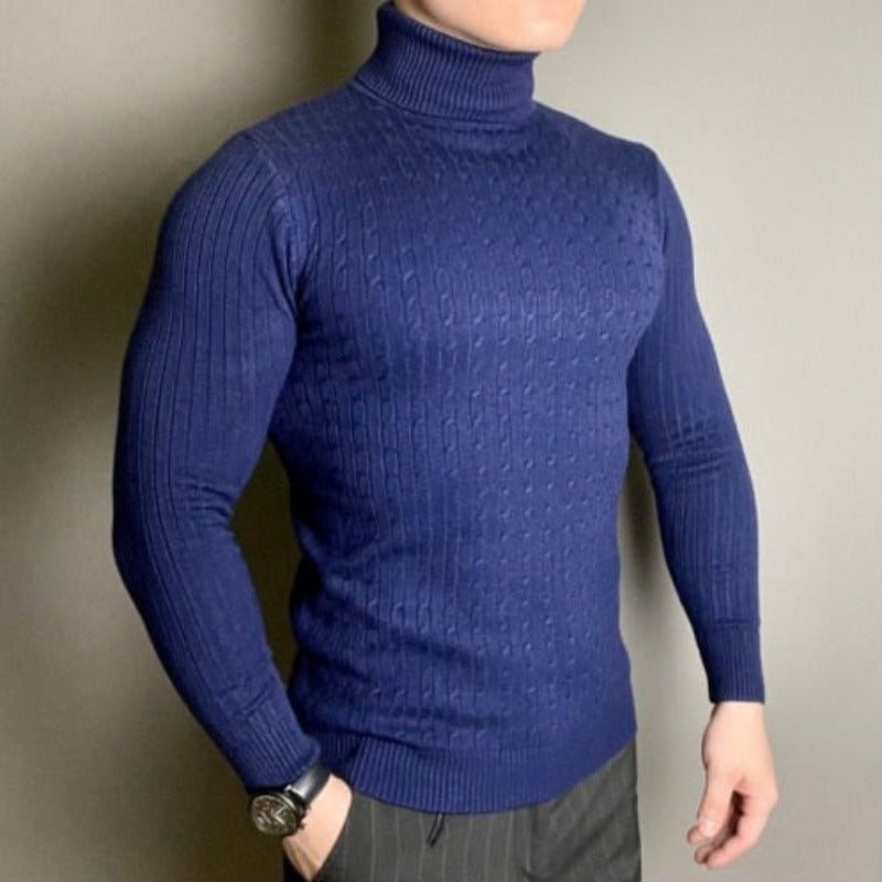 Męski sweter typu golf z prążkowanej tkaniny