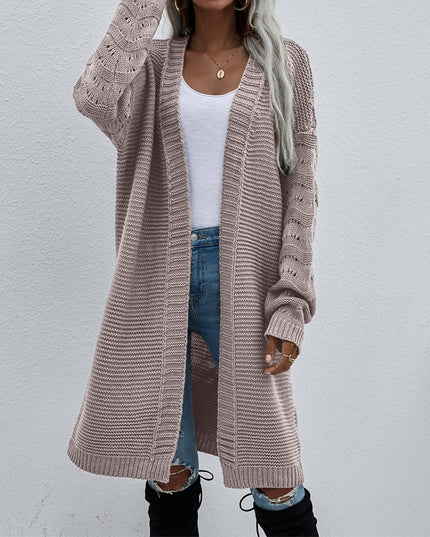 Damski sweter typu kardigan z ozdobną fakturą na rękawach