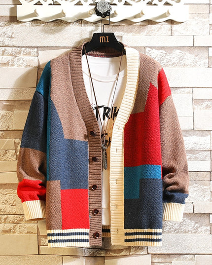 Męski sweter typu kardigan wielokolorowy
