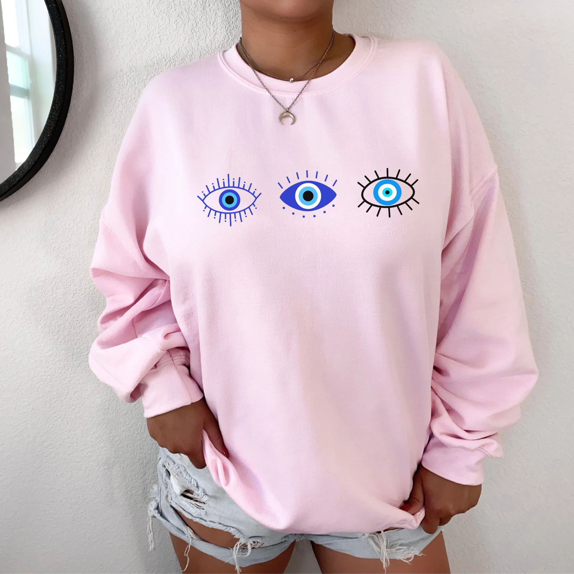 Damska bluza crewneck z nadrukiem oczu